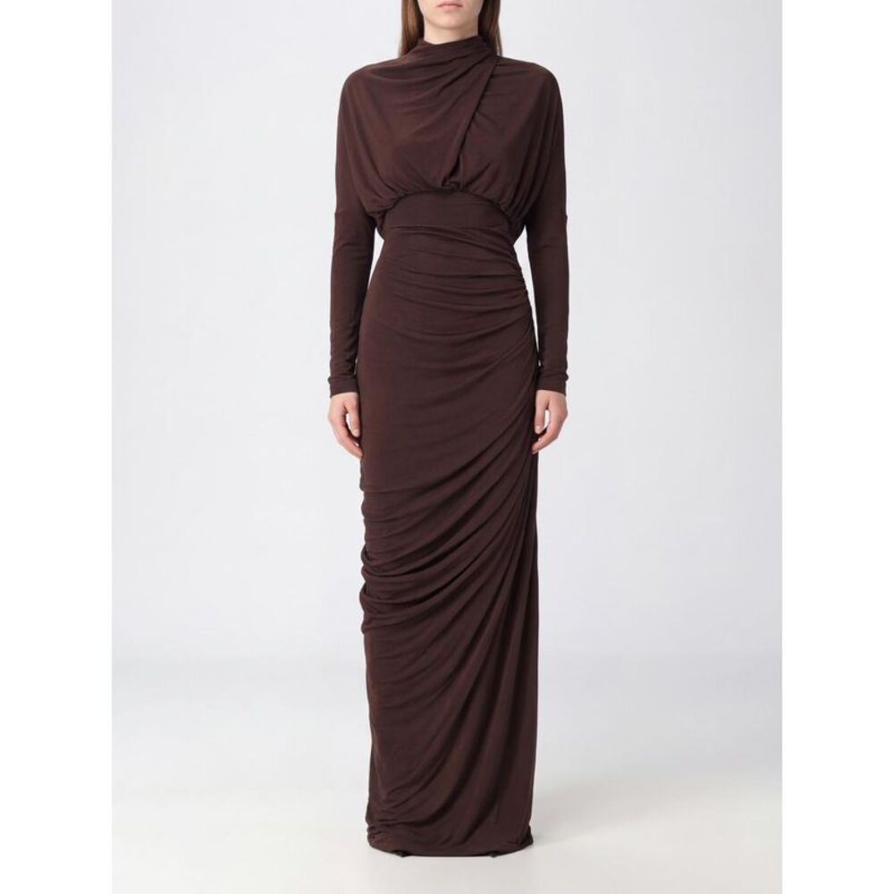 Balmain Women Balmain Draped High-Neck Long Viscose Sheath Gown